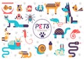 Pets falt illustration concept. Wildlife and home animals vector design icons Royalty Free Stock Photo