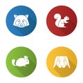 Pets flat design long shadow glyph icons set