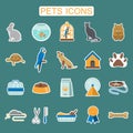 Pets flat icons stickers set Royalty Free Stock Photo