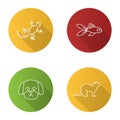 Pets flat linear long shadow icons set