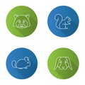 Pets flat linear long shadow icons set