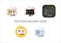 Pets food delivery icons set