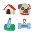 pets icon set, house bone collar dog and bags flat style Royalty Free Stock Photo