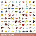 100 pets icons set, flat style Royalty Free Stock Photo