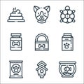 Pets line icons. linear set. quality vector line set such as aquarium, bird house, dog food, drink, can, dog food, turtle, dog