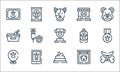 Pets line icons. linear set. quality vector line set such as collar, poop, pet, dog, phone, sandbox, soap, petshop, dog food