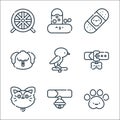 pets line icons. linear set. quality vector line set such as pawprint, collar, cat, collar, bird, dog, wound, water