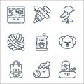pets line icons. linear set. quality vector line set such as water, pet shop, shopping bag, dog, canned food, cat toy, bird, Royalty Free Stock Photo