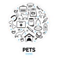 Pets Line Icons Round Concept