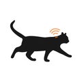 Pets microchipping concept. Cat silhouette with implant and RFID signal isolated on white background. Animals permanent Royalty Free Stock Photo