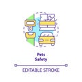 Pets safety while traveling concept icon