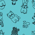 The pets seamless pattern on green background.