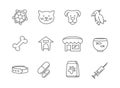 Pets shop and clinic line vector icons