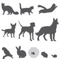 Pets silhouettes set icons