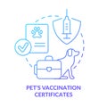 Pets vaccination certificate blue gradient concept icon