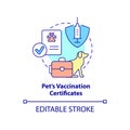 Pets vaccination certificate concept icon