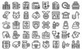 Pets vaccination icons set outline vector. Dog pet