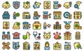 Pets vaccination icons set vector color outline