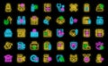 Pets vaccination icons set vector neon