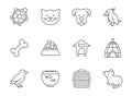 Pets vector icon set in line art style