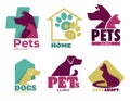 Pets vet clinic and shelter isolated icons, dog and cat