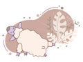 Pets yoga time. A cute lamb is engaged in fitness, stands in an asana and stretches, a side bar with a raised paw. Vector