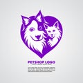 Petshop. Vector image of a dog and cat design with love shape