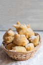 Close up of a Traditional Christmas Italian bakery products called Pettole, tipical apulian fried food Royalty Free Stock Photo