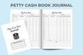 Petty cash book journal KDP interior. Business cashes in and out tracker notebook template. Money transfer tracker logbook