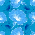 Petunia flower seamless pattern. Petunia flowers blue background. Vector illustration