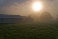 Marquees in the morning mist.