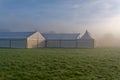 Marquees in the morning mist.