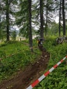 Petzen,Austria - June 30 - Unidentified enduro mountainbike racer goes down on a stage 3 of Enduro World Series EWS #4 Petzen/Ja