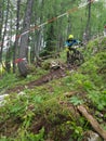 Petzen,Austria - June 30 - Unidentified enduro mountainbike racer goes down on a stage 3 of Enduro World Series EWS #4 Petzen/Ja