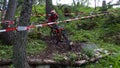 Petzen,Austria - June 30 - Unidentified enduro mountainbike racer goes down on a stage 3 of Enduro World Series EWS #4 Petzen/Ja