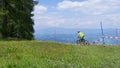 Petzen,Austria - June 30 - Unidentified enduro mountainbike racer goes down on a stage 3 of Enduro World Series EWS #4 Petzen/Ja