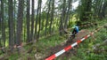 Petzen,Austria - June 30 - Unidentified enduro mountainbike racer goes down on a stage 3 of Enduro World Series EWS #4 Petzen/Ja