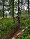 Petzen,Austria - June 30 - Unidentified enduro mountainbike racer goes down on a stage 3 of Enduro World Series EWS #4 Petzen/Ja