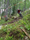 Petzen,Austria - June 30 - Unidentified enduro mountainbike racer goes down on a stage 3 of Enduro World Series EWS #4 Petzen/Ja