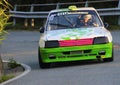 Peugeot 205 Gti sport racing car during an uphill speed race held in the province of Genoa on November 12, 2023.