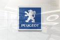 Peugeot on glossy office wall realistic texture