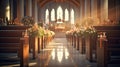 pews blurred church building interior