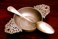 Pewter Bowl & Spoon Royalty Free Stock Photo