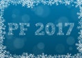 PF 2017 - white text made of snowflakes on background with bokeh effect