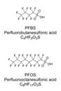 PFBS and PFOS, a surfactant, chemical formula and skeletal structure