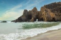 Pfeiffer Beach in Big Sur is an incredibly picturesque beach, beautiful landscape on the Pacific coast, rocks, sand