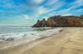Pfeiffer Beach in Big Sur is an incredibly picturesque beach, beautiful landscape on the Pacific coast, rocks, sand, ocean and sky