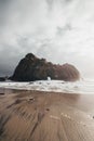 Pfeiffer Beach is a rocky coastling situated at the Big Sur west coast of California. Tourism, travel USA, United States of Royalty Free Stock Photo