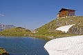 The Pfitscherjoch house with idyllic mountain lake