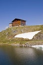 The Pfitscherjoch house with idyllic mountain lake